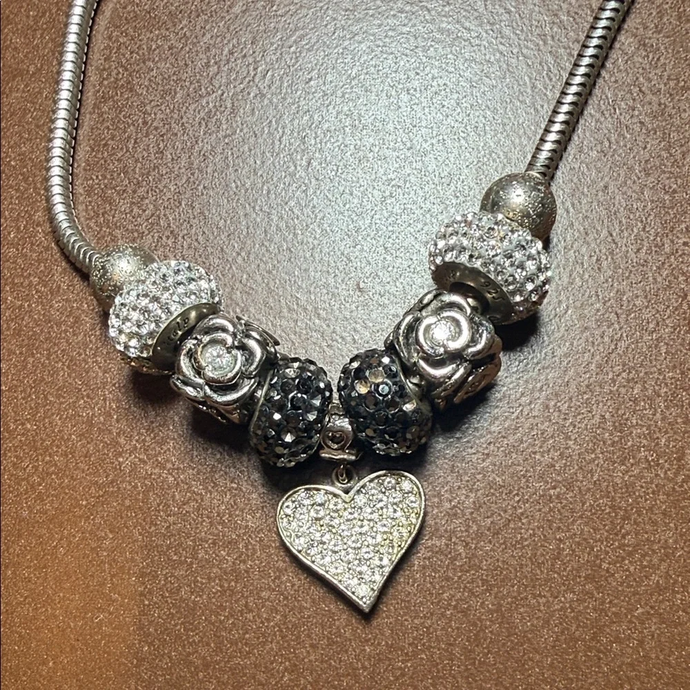 Silver and Black Heart Charm Necklace - Picture 1 of 5